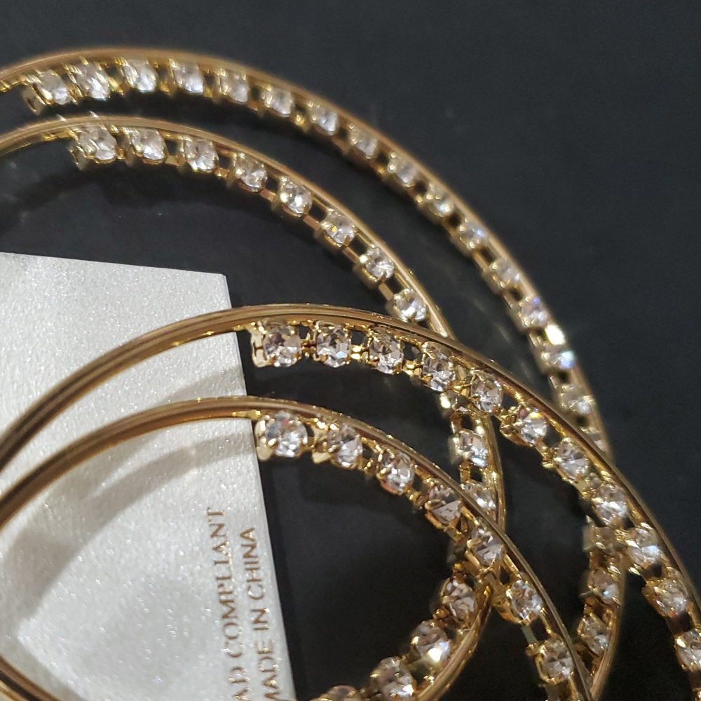Natasha couture gold tone cz crystal rhinestone studded double hoop earrings new - Picture 3 of 10